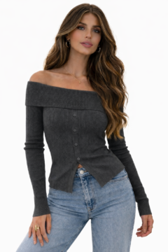 OFF SHOULDER GREY SWEATER