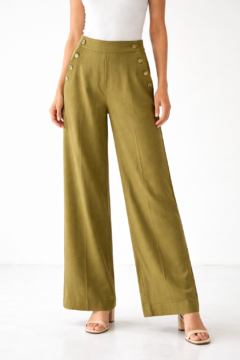 OLIVE SIDE BUTTON PANT