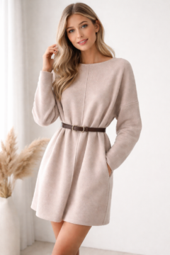 LONG PINK KNITWEAR BELTED 1