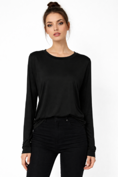 BLACK ROUND NECK SATIN