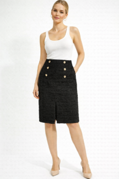 BLACK TWEED MIDI SKIRT