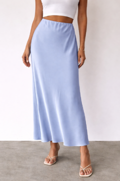 LONG BLUE SKY SATIN SKIRT