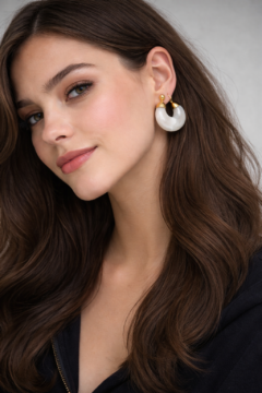 WHITE HOOPS EARRING