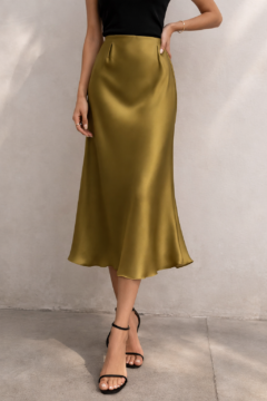 LONG PISTACHIO SATIN SKIRT