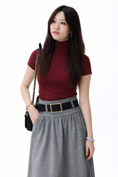 TURTLE NECK BURGUNDY SHORT SLEEVE