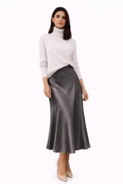 LONG GREY SATIN SKIRT