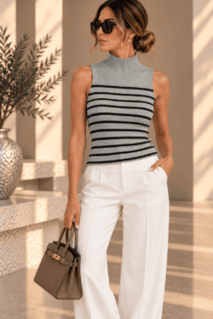 GREY SLEEVELESS TURTLENECK TOP