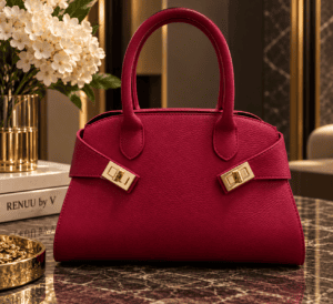 FUSHIA 2 CLIPS LEATHER BAG